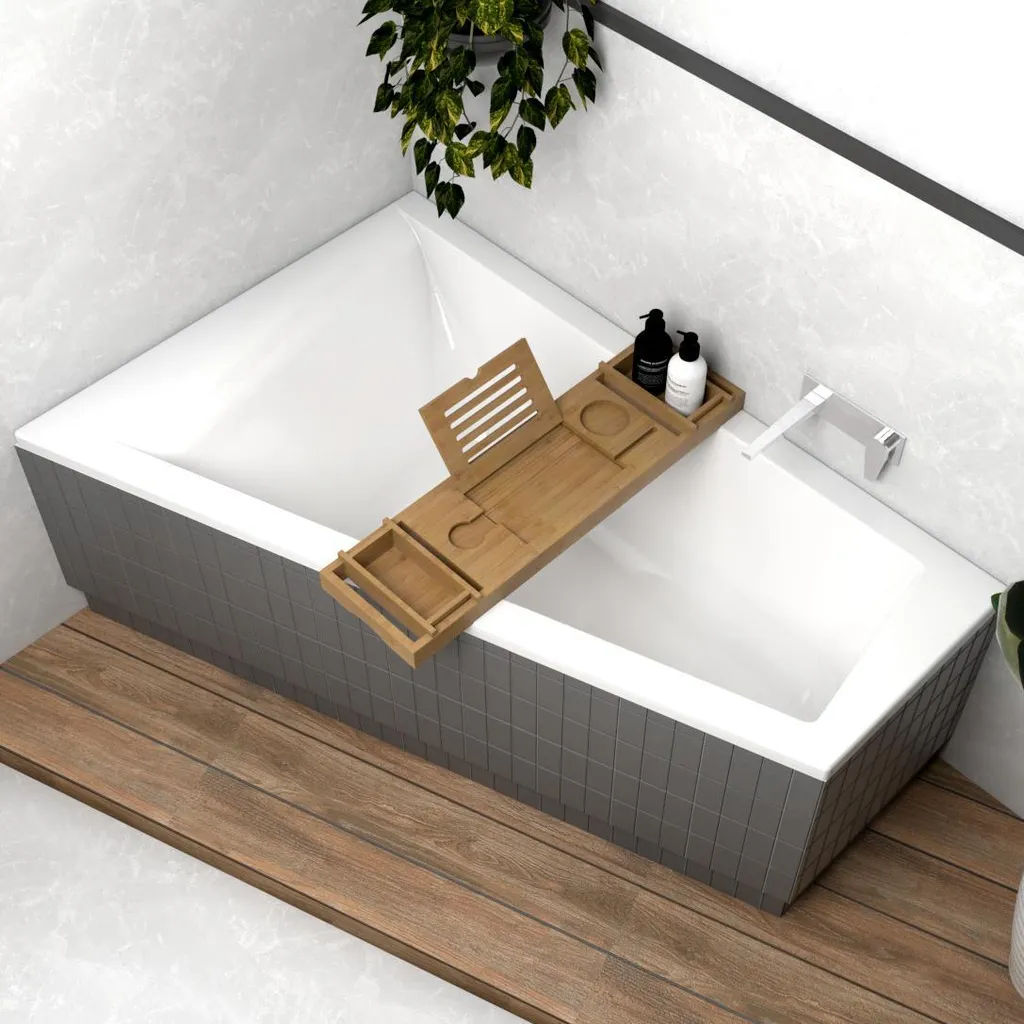 ECOLAM Rita Baignoire Trapèze 150x100 cm Gauche avec Planche en Bambou