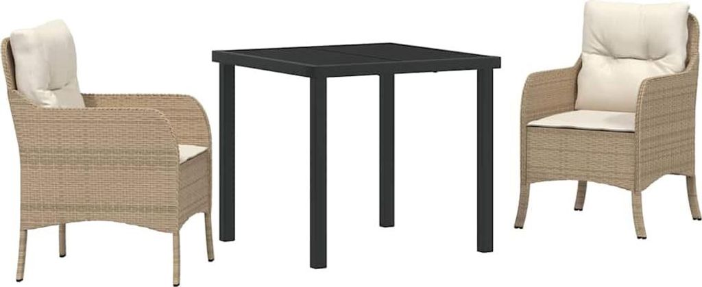 vidaXL Garten Essgruppe mit Kissen 3 pcs Beige Poly-Rattan