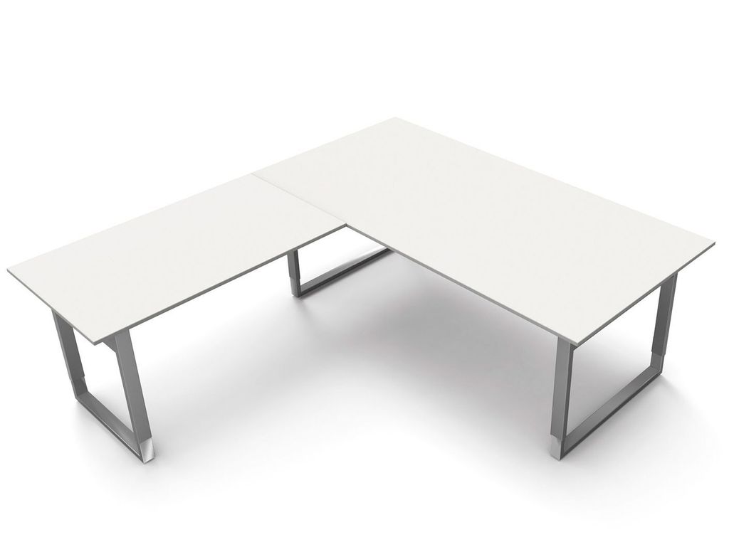 Kerkmann Schreibtisch Besprechungstisch 4068 Form 5 200x100x68-82 cm Bügel-Gestell höhenverstellbar mit Anbautisch Weiß