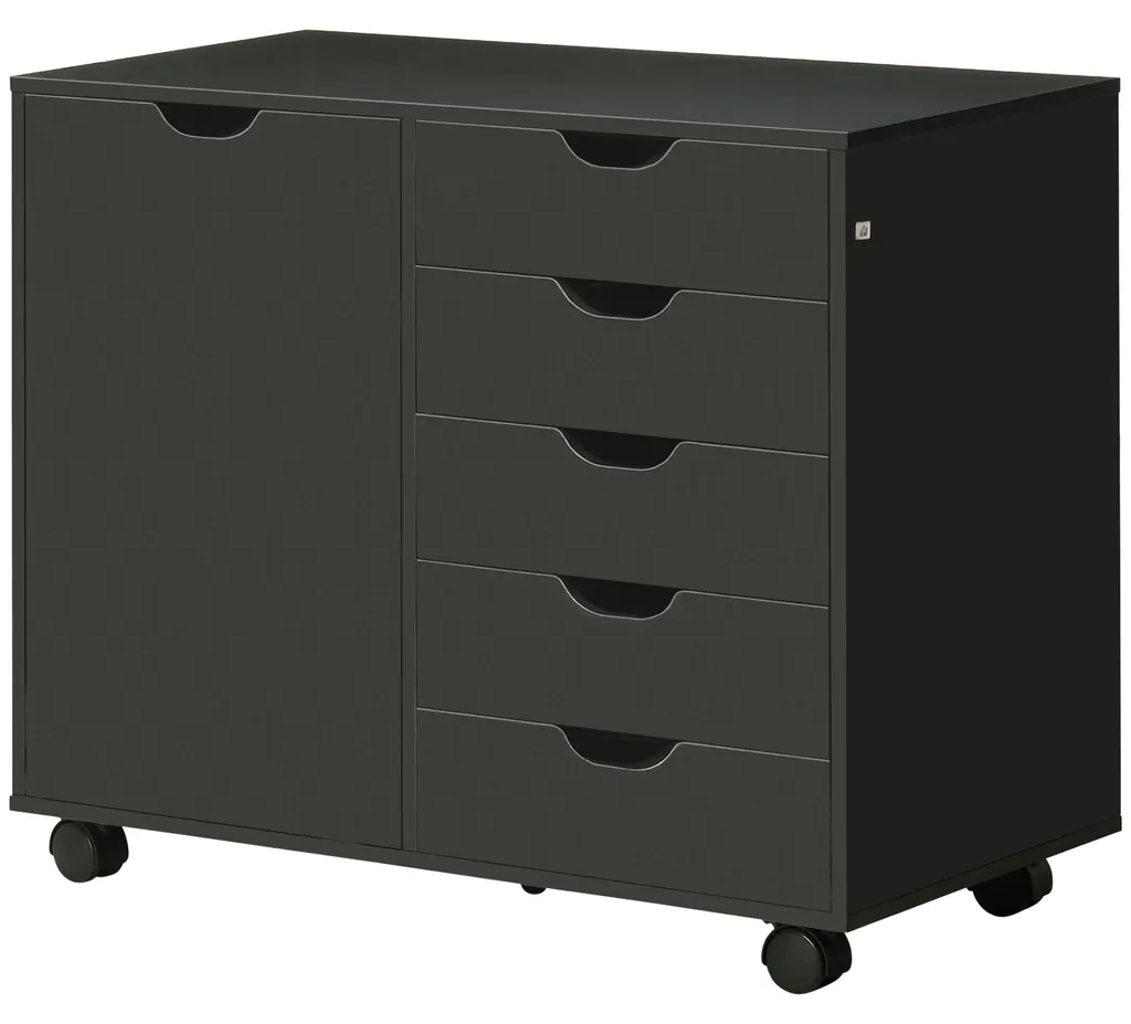 Caisson de bureau noir 5 tiroirs et support imprimante 78x40 cm