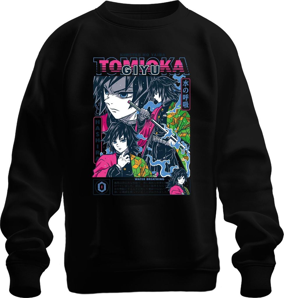 Giyu Tomioka Kimetsu no Yaiba Water Breathing Schwert Hashira Uni Sweatshirt Pullover, Schwarz, XXL