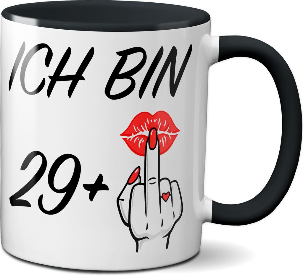 TassenKing Lustige Tasse zum 30. Geburtstag für Frauen "Ich bin 29+" mit Mittelfinger & Lippen – 330ml Kaffeetasse – Geschenkidee für Freundi...