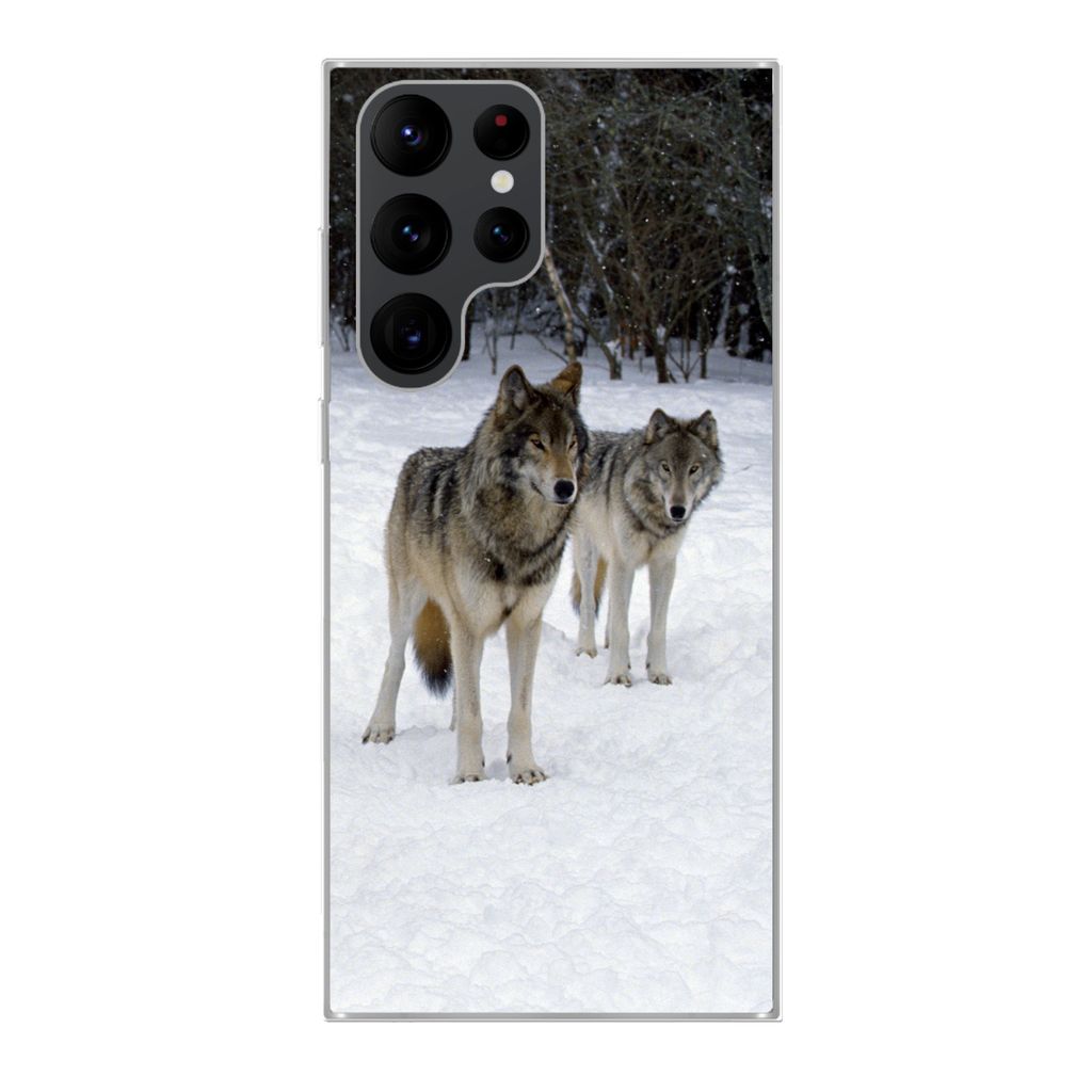 MuchoWow Handyhülle Schutzhülle Hülle für Samsung Galaxy S22 Ultra Wolf - Schnee - Kanada Silikon Softcase Handy Hülle - Abbildung