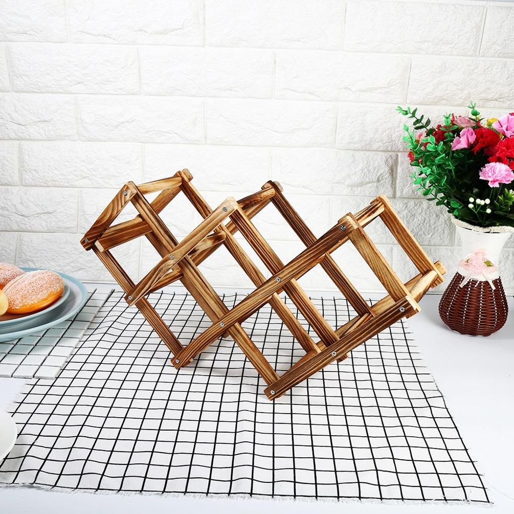 Faltbares hölzernes Weinregal Flaschenhalter Lagerung Home Bar Decor Display Regal für 6 Flaschen