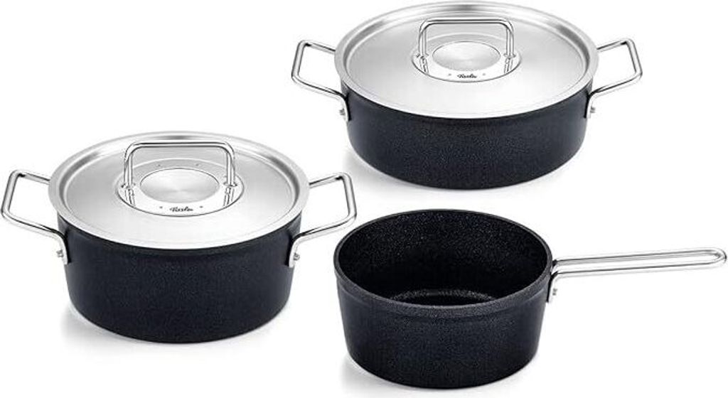Fissler Adamant / Aluminium-Kochtopfset, 3-teilig, Töpfe-beschichtet mit Metalldeckel, antihaftend (1 Kochtopf ,1 Bratentopf, 1 Stielkasserolle) -...