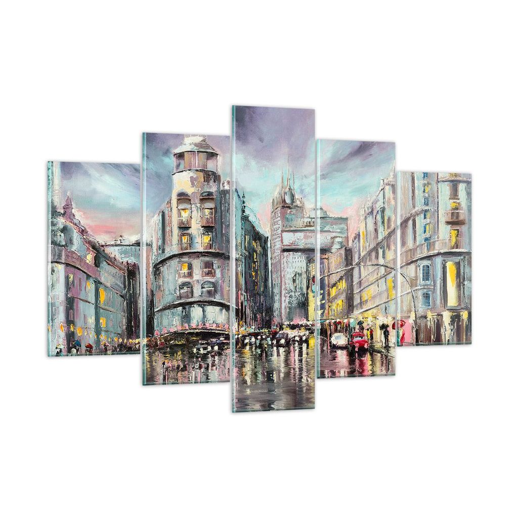 Bilder auf glas - Stadt Straße Haus - 150x100cm - Glasbilder - Wandbilder - Kunstdruck - zum Aufhängen bereit - Wanddekoration aus Glas - Glas Bi...
