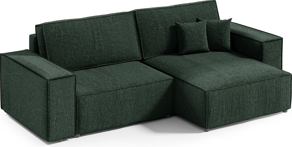 3-Sitzer-Wende-Ecksofa mit Bettkasten Isaac Mini Cord Tannengrün