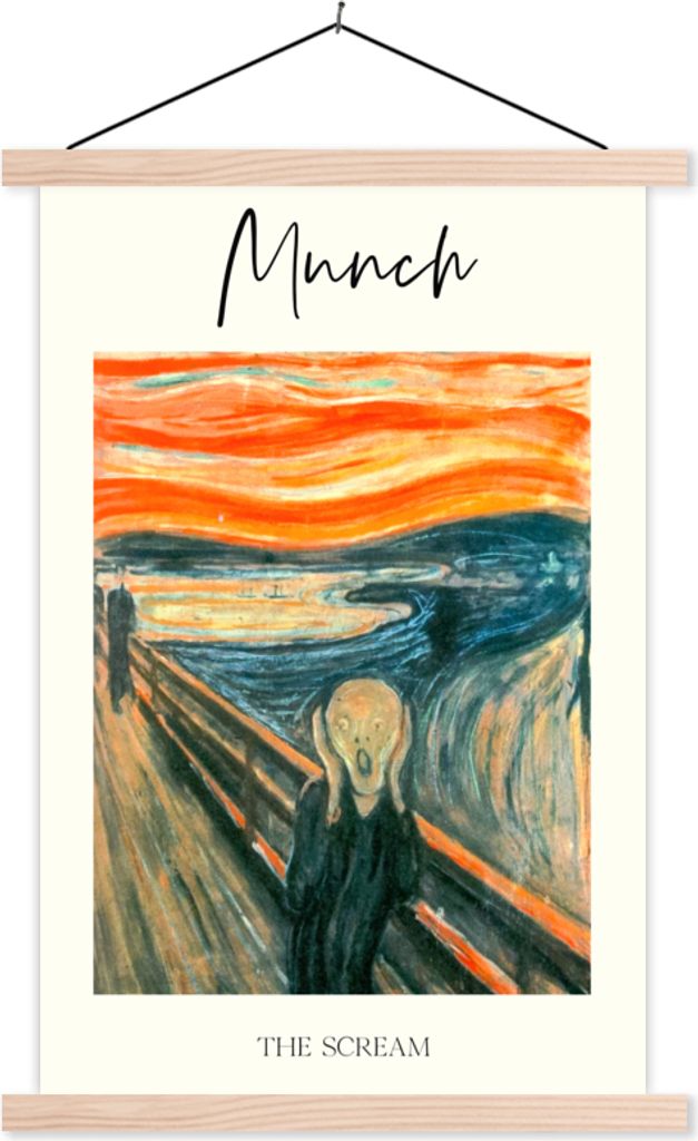 MuchoWow Textilposter Gemälde - Der Schrei - Munch 40x60 cm mit holzfarbenen Rahmen - Poster