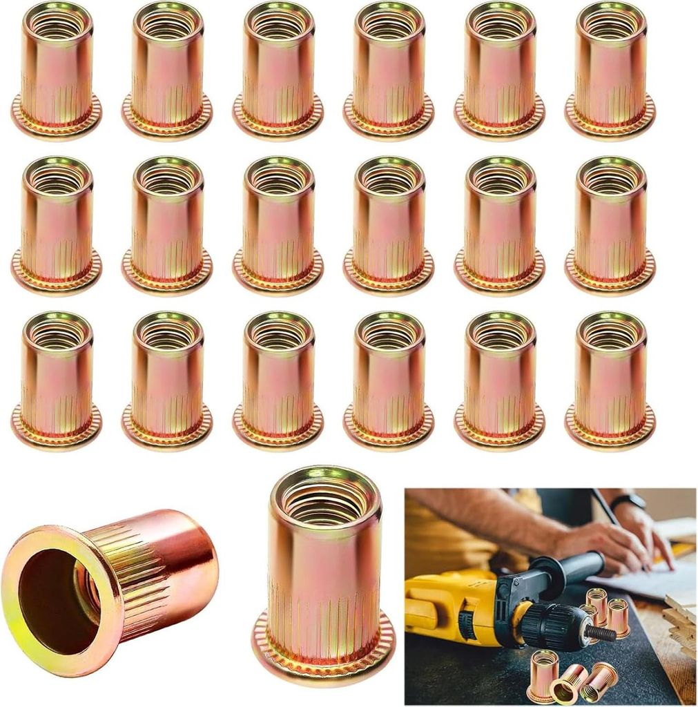 60 Stück Nietmuttern M6, Einziehmuttern, Blindnietmuttern, Verzinkt, Kohlenstoffstahl, Runde Flachkopf, Innengewinde, Rivet Hülsenmutter für Met...