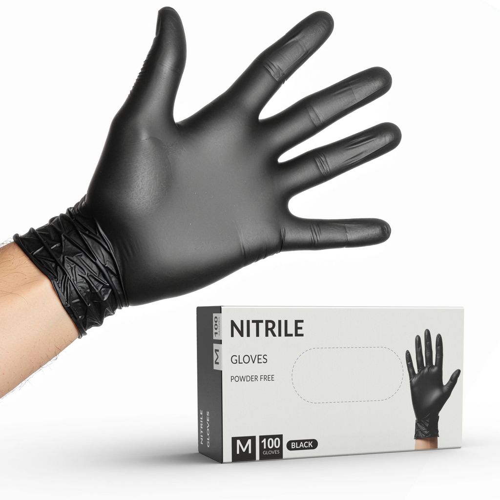 NITRILHANDSCHUHE PUDERFREIE HANDSCHUHE SCHWARZ BLACK 100 Stück GRÖSSE M