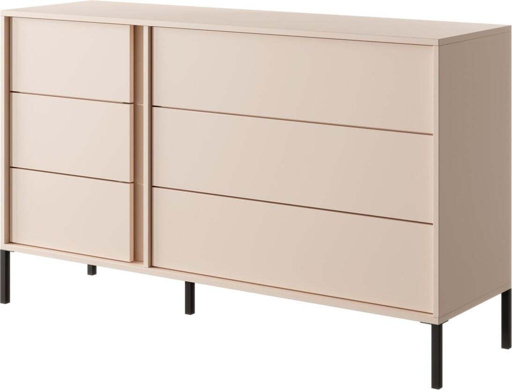 FURNLUX Kommode Dast Beige Und Schwarz 137cm / Hauptfarbe: Beige / Abmessungen: 137 x 40 x 81 cm