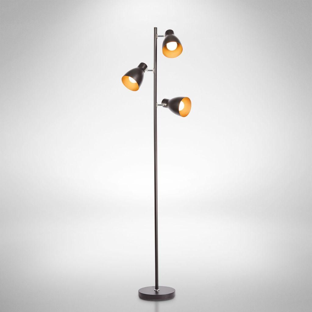 Lampadaire design métal 3 spots noir-doré vintage retro Image du produit 