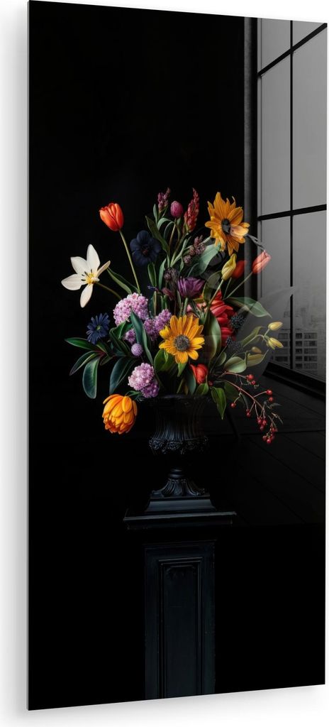 MuchoWow Glasbilder - Bilder auf Wandbild - Foto auf Glas Sonnenblumen - Blumenstrauß - Bunt 60x120 cm Wanddekoration aus Glas - Acrylglasbild - A...