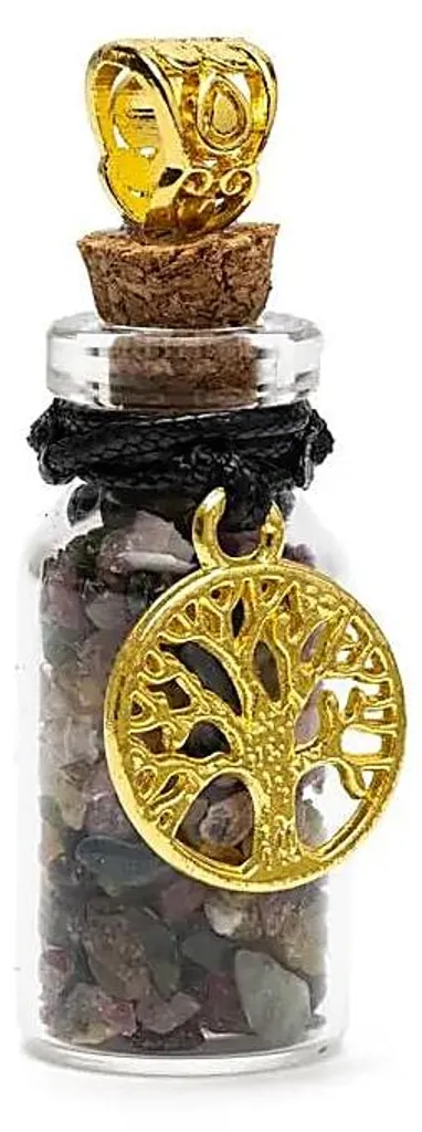 Lot de 4 Pendentifs Bouteille Tourmaline Noire et Arbre de Vie 3,6 cm