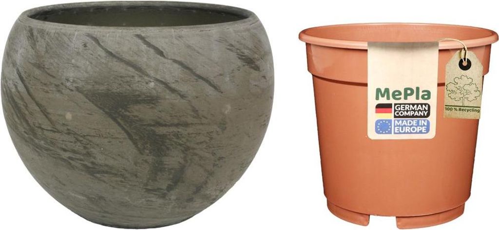 MePla - Set - Kugeltopf Luna Indoor ø12 + Kulturtopf ø8 - Basalt-Marmor
