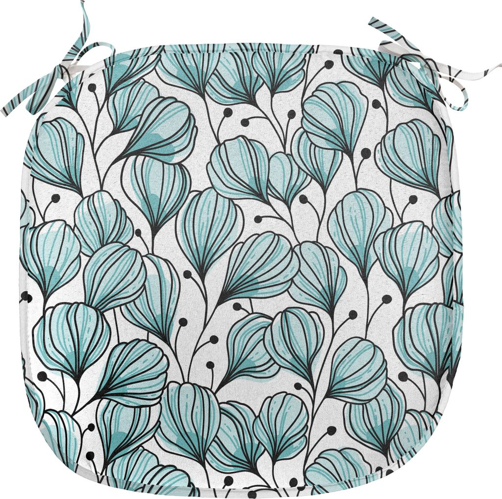 ABAKUHAUS Blumen Polster für Esszimmerstühle, Doodle Gartenpflanzen, Dekoratives wasserfestes Kissen mit Riemen für Küchensitze, 40 cm x 40 cm,...