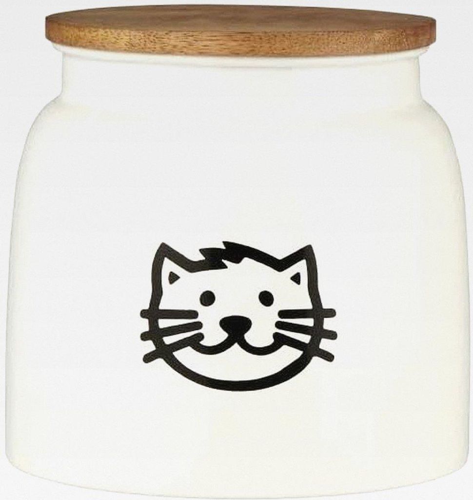 Dose für Katzenfutter weiß m/Katzenmotiv und Holzdeckel 2,2 ltr
