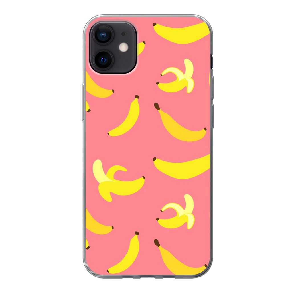 MuchoWow Handyhülle Schutzhülle Hülle für iPhone 12 mini Banane - Rosa - Tropisch Silikon Softcase Handy Hülle - Bild
