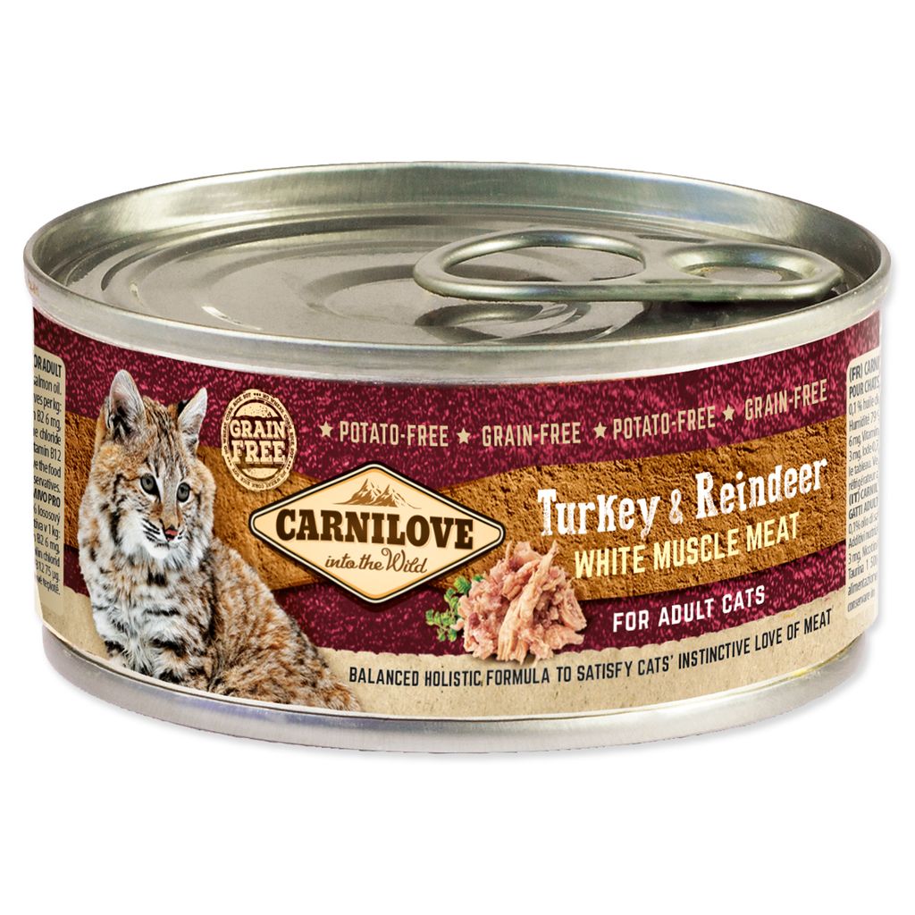 CARNILOVE Cat Truthahn & Rentier Weißes Muskelfleisch – Nassfutter für Katzen – 100 g