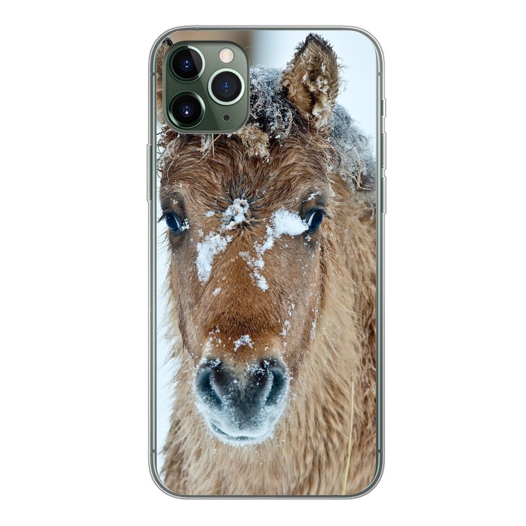 MuchoWow Handyhülle Schutzhülle Hülle für iPhone 11 Pro Max Junges Fjordpferd mit Schnee bedeckt Silikon Softcase Handy Hülle - Schutz