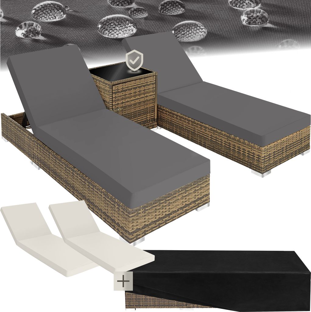 tectake 2er Set Sonnenliegen verstellbar Aluminium Rattan Produktbild 