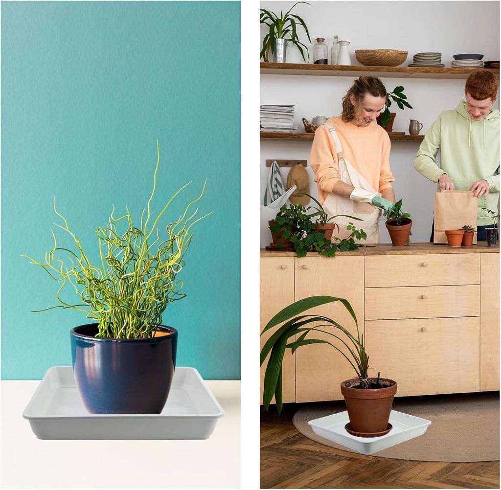 Blumentopf-Untersetzer 4 Stück rechteckig rund Pflanzenpot Blumentopf Schale Kunststoff Pflanzenbak Tropfschale für Außen Innen Pflanzen weiß (...