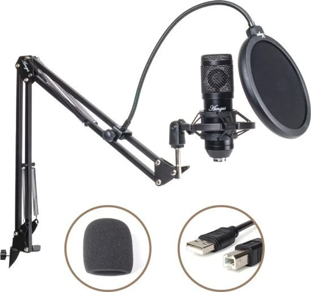 Microphone USB Bundle Anti-Bruit avec Pied Réglable pour Voix Haute Fidélité