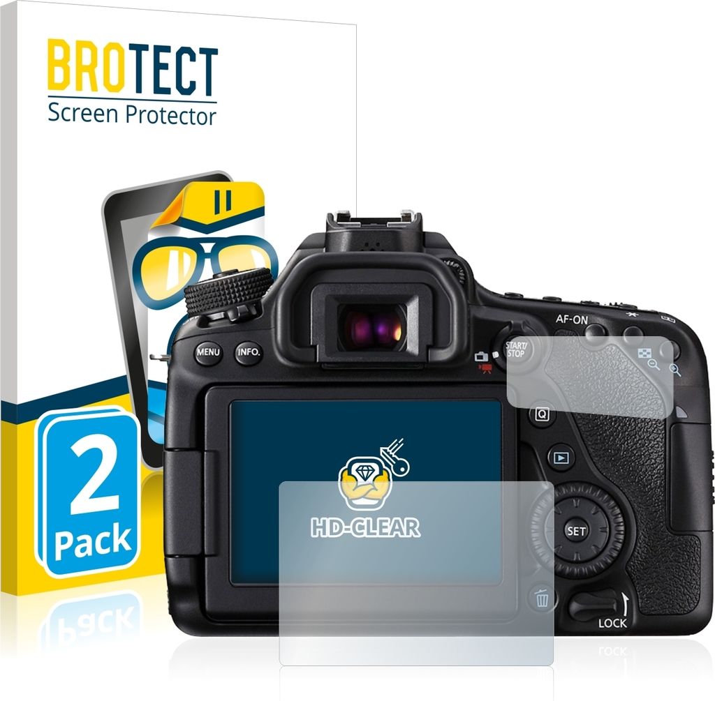 2x Für Canon EOS 80D Schutzfolie BROTECT Displayschutz Display Schutz Folie Klar Transparent