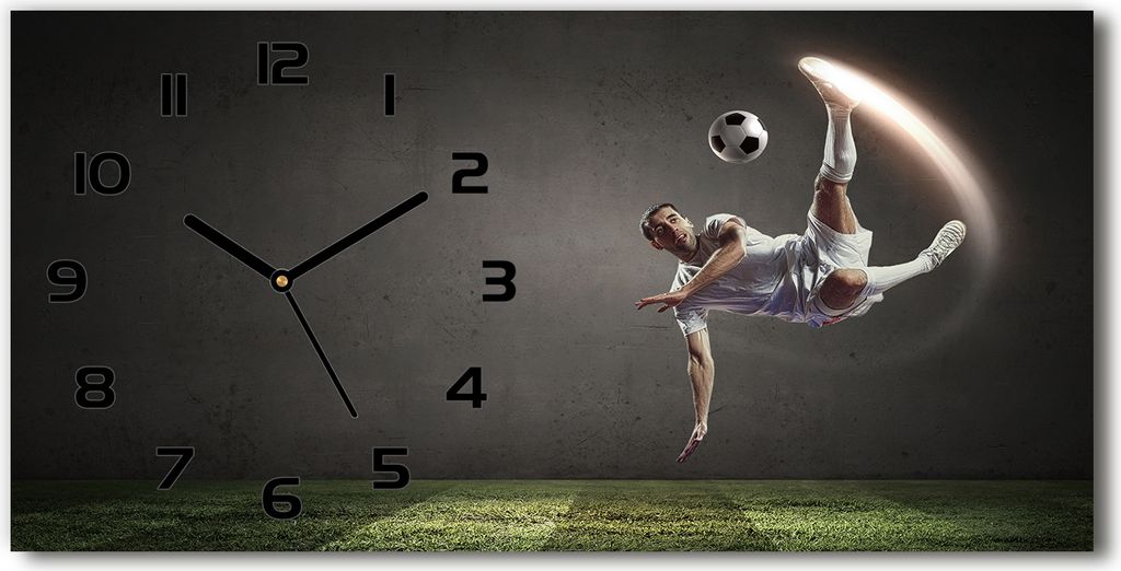 Wanduhr aus Glas – 60x30 cm - Glasbild - Glasuhr - Gehärtetes Glas - schwarze-zeiger - Fußballer