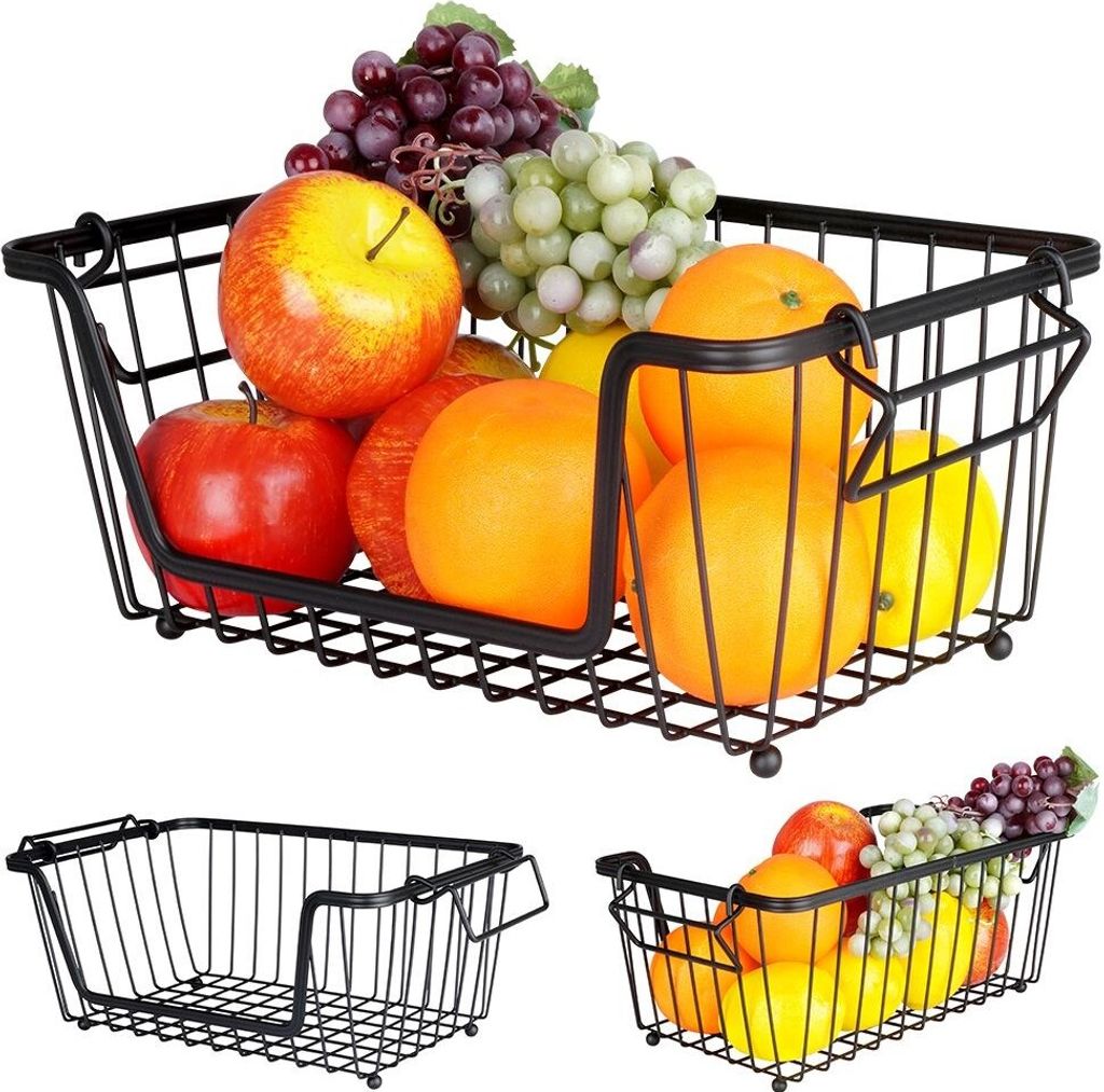 Vilde Obstkorb Obst-Etagere Loft-Korb aus Metall für Obst und Gemüse Aufbewahrungskorb schwarz 32x20x13,5 cm