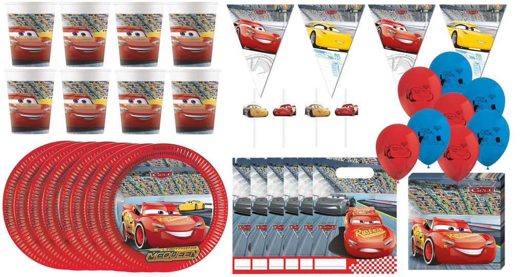 Cars 3 - Kindergeburtstags-Set (55-teilig) Teller Becher Produktbild 