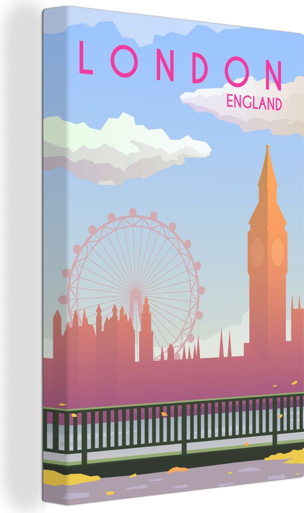 OneMillionCanvasses - Leinwandbilder - 90x140 cm, Illustration der Skyline von London, England, Wandbilder Kunstdruck Wanddekoration - Wandschmuc...
