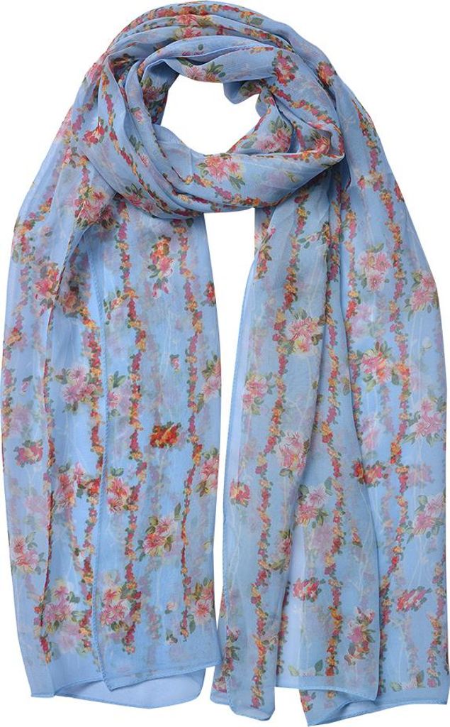 Clayre & Eef Gemusterter Damenschal 50x160 cm Blau Synthetisch Blumen