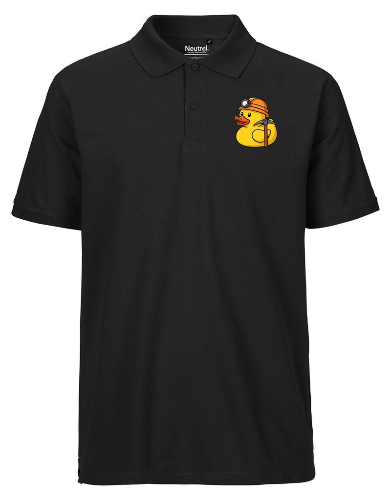 Huuraa Herren Polo Shirt Quietscheente Bergbau Gummiente Glück auf S Black Bio Baumwolle Fairtrade Poloshirt Geschenkidee