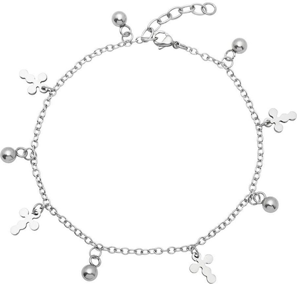 Hochglanzpoliertes Edelstahl Armband mit Kreuzanhänger, 21 cm Länge