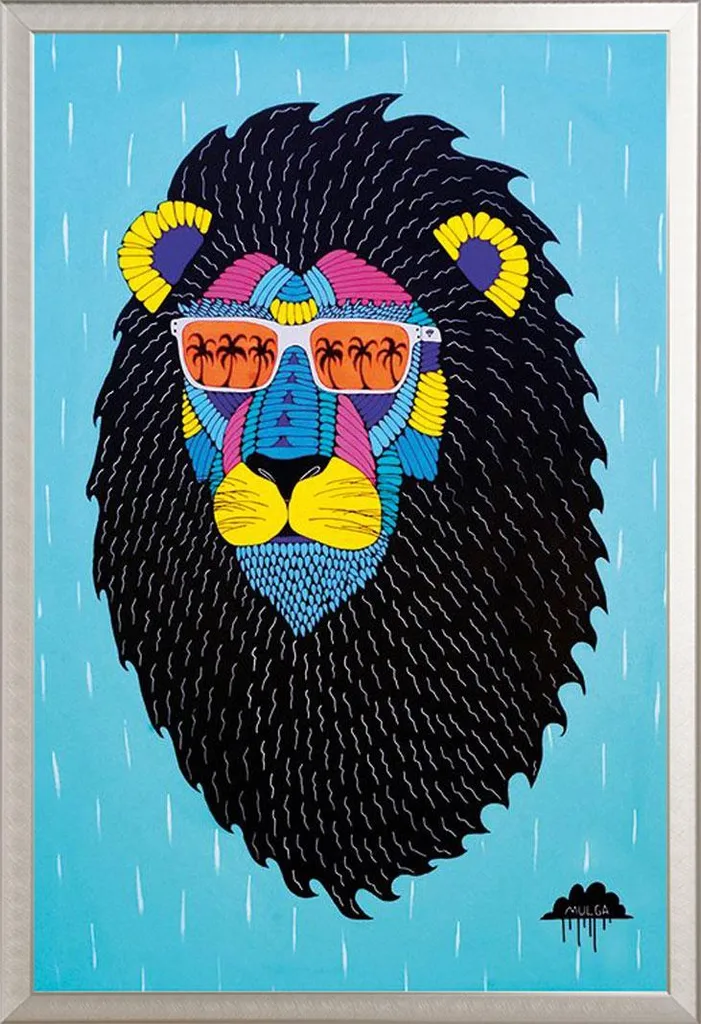 Affiche encadrée Leroy the Lion Mulga cadre alu argenté vitre acrylique