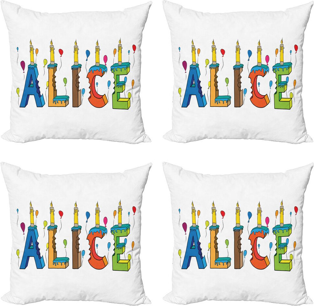 ABAKUHAUS Alice Kissenbezug Set (4 Stück), Bunte Girl Name Entwurf, Moderner Doppelseitiger Digitaldruck, 40 cm x 40 cm, Mehrfarbig