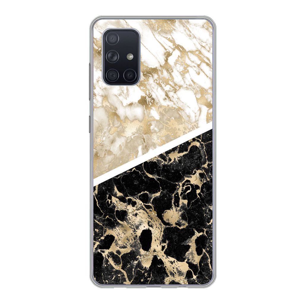 MuchoWow Handyhülle Schutzhülle Hülle für Samsung Galaxy A51 5G Marmor - Schwarz und Gold - Schick Silikon Softcase Handy Hülle - Abbildung