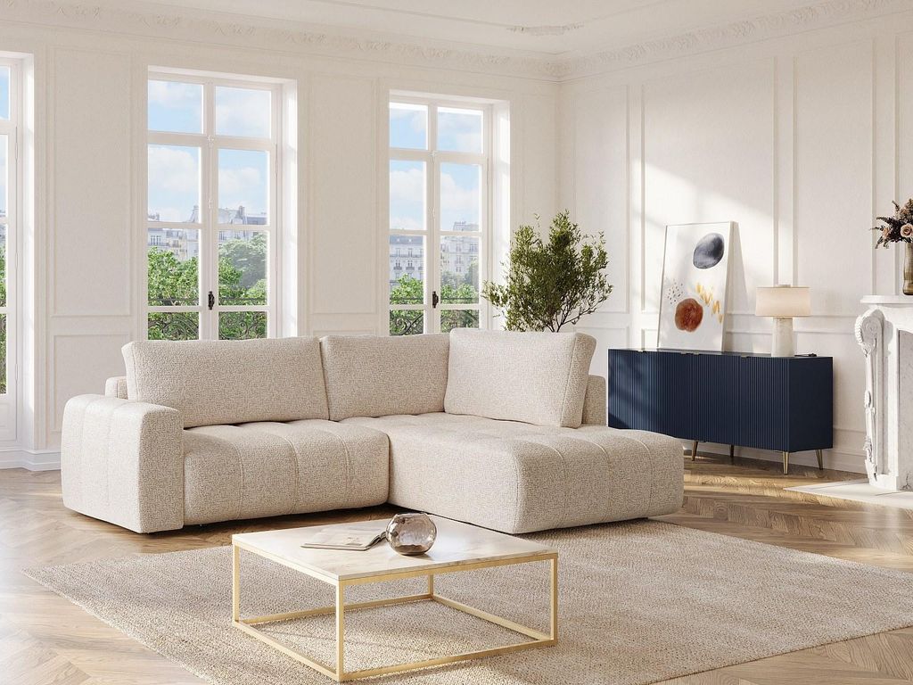 Rechtes Ecksofa aus beigefarbenem Melange-Stoff LORIONA