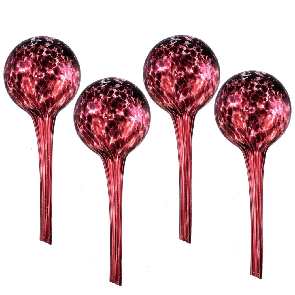 Wasserspender 4 Stück Set aus Glas für Topfpflanzen, Kugel, rund Ø 6 cm Farbe Violett 100 ml modern, häusliche Bedingungen, für töpfe, für b...