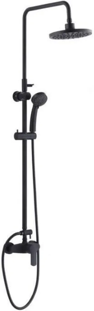 Colonne de douche noire avec robinet mécanique et pommeau de tête