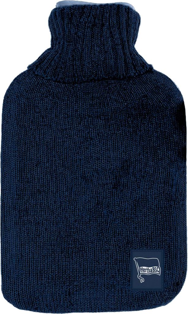 Hertha BSC Gummi-Wärmflasche mit Polyacryl-Bezug, ca. 2 Liter, Navy-Blau und Logo