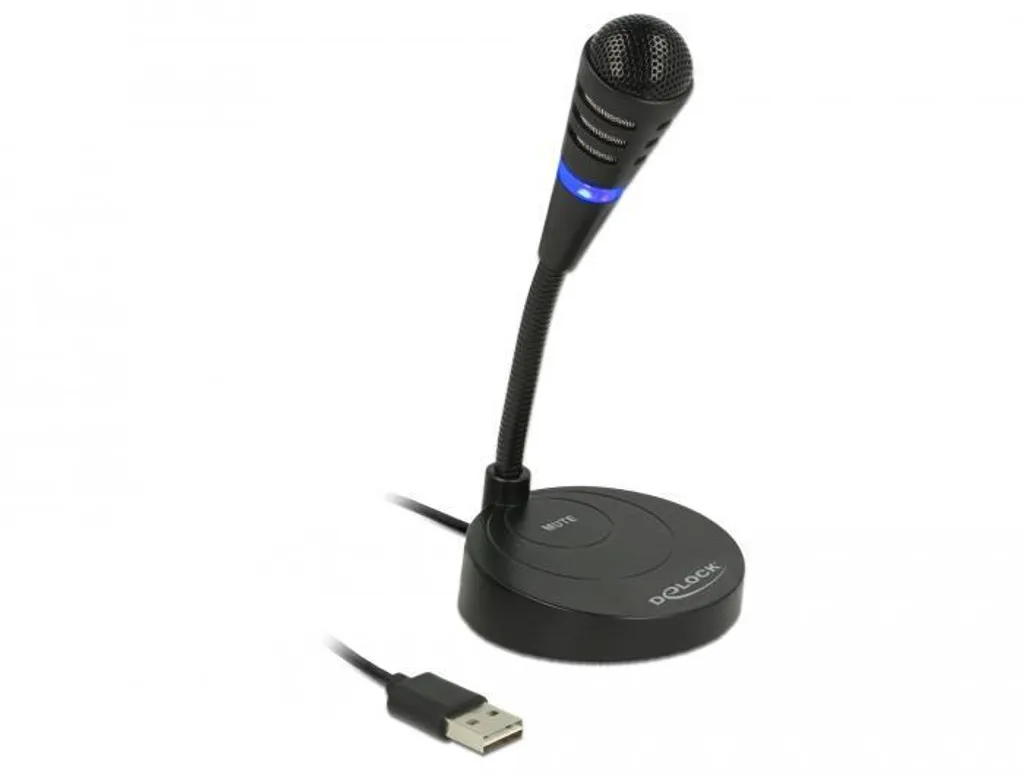 Micro de bureau USB pour ordinateur avec socle et fonction sourdine