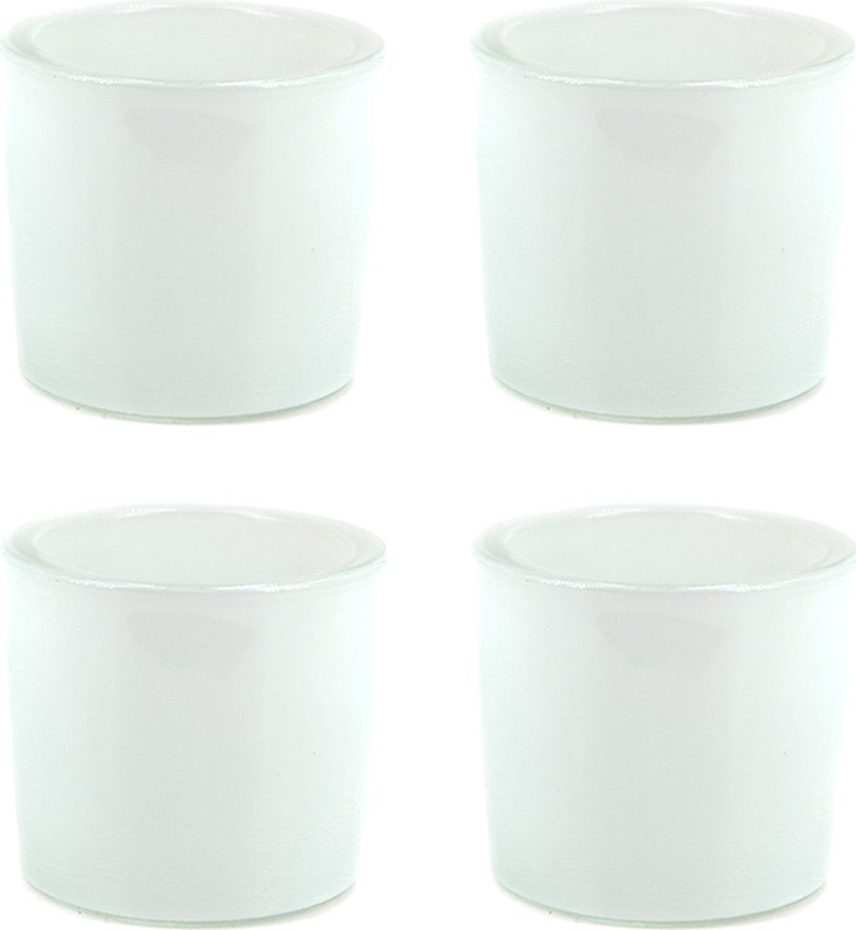 Teelichthalter Glas 6,5x6cm weiß matt 4er Set Produktbild 