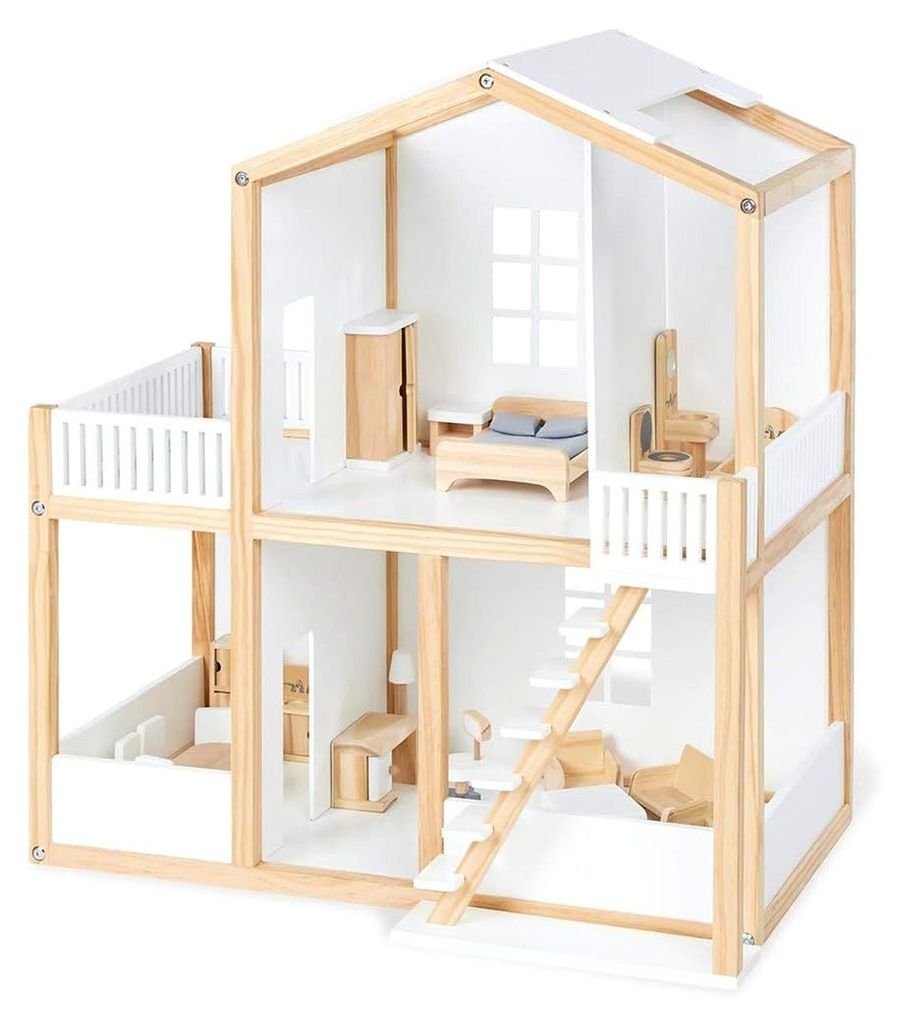 Wickelkommode Riva extrabreit mit abnehmbarem Wickelaufsatz für Babys und Kleinkinder aus weißem MDF und massiver Esche