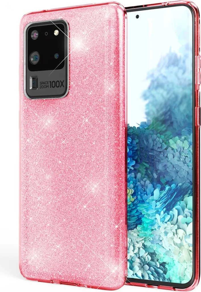 NALIA Custodia glitterata per Samsung Galaxy S20 Ultra, Diamond Protective Cover Bumper Rosa