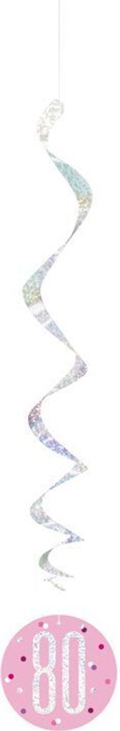 6 Swirl Girlanden rosa & silber Zahl 80