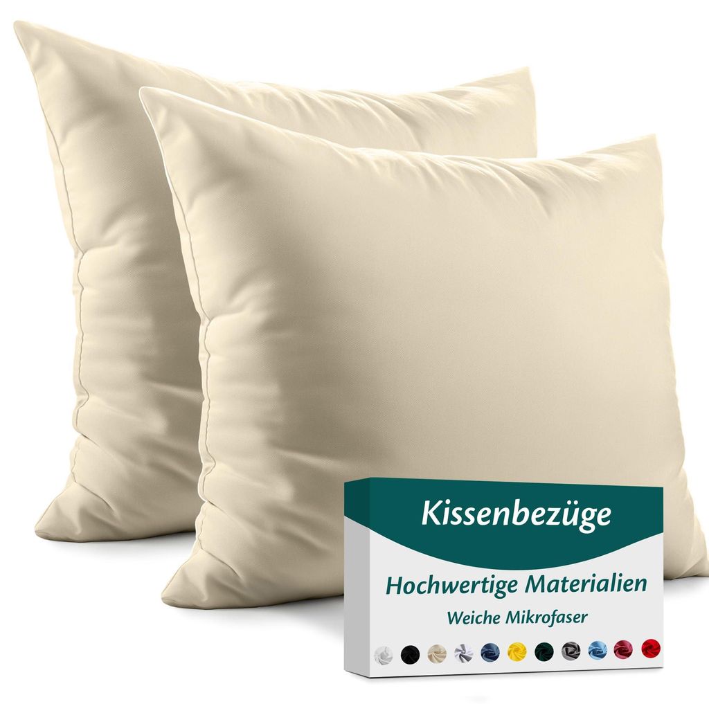 Kissenbezug 65 x 65 cm – Mikrofaser, - – Beige – 2er-Set Kissenbezüge für Kissen der Größe 65 x 65 cm – Weich und atmungsaktiv – Hypo...