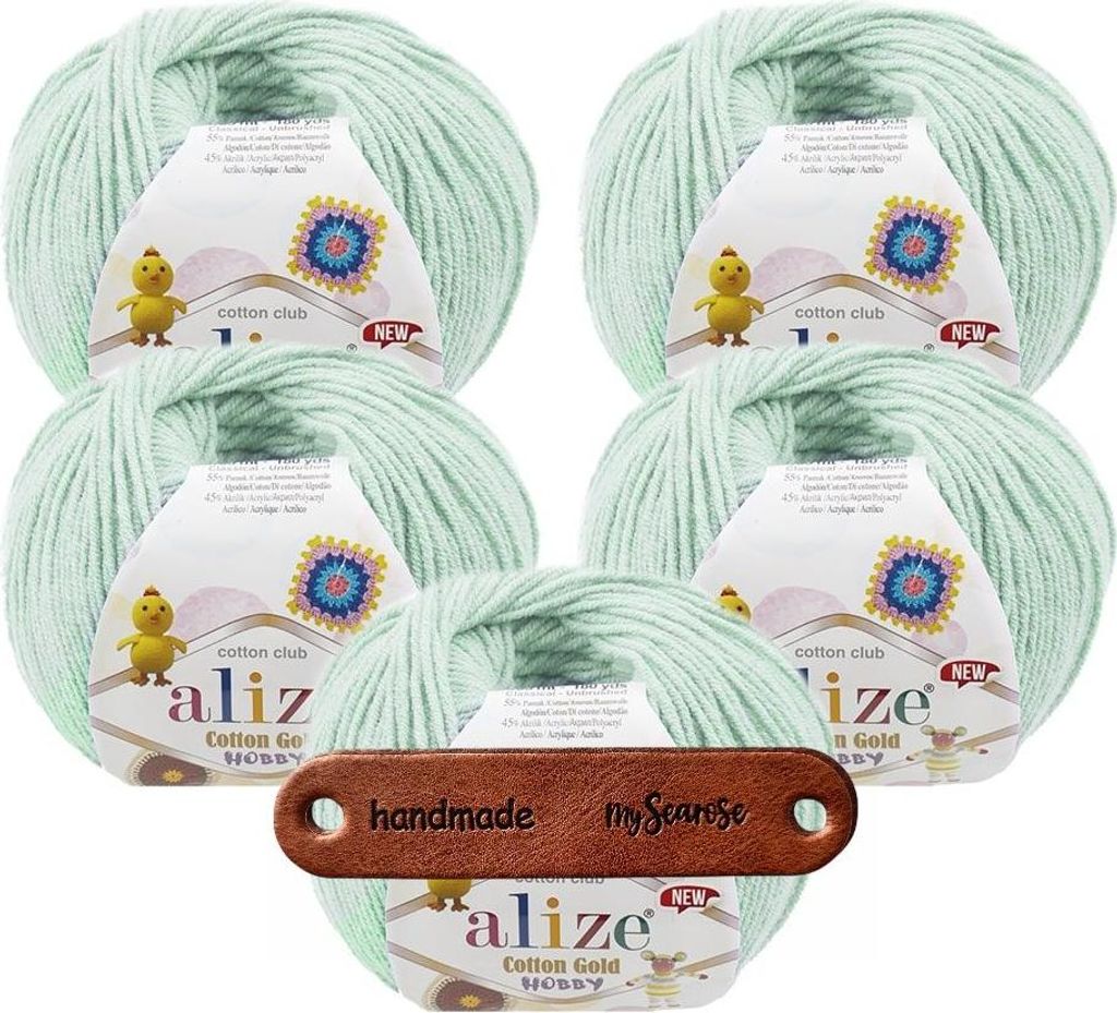 5 x ALIZE Baumwolle GOLD HOBBY NEW 522 LIGHT AQUA MIT LABEL