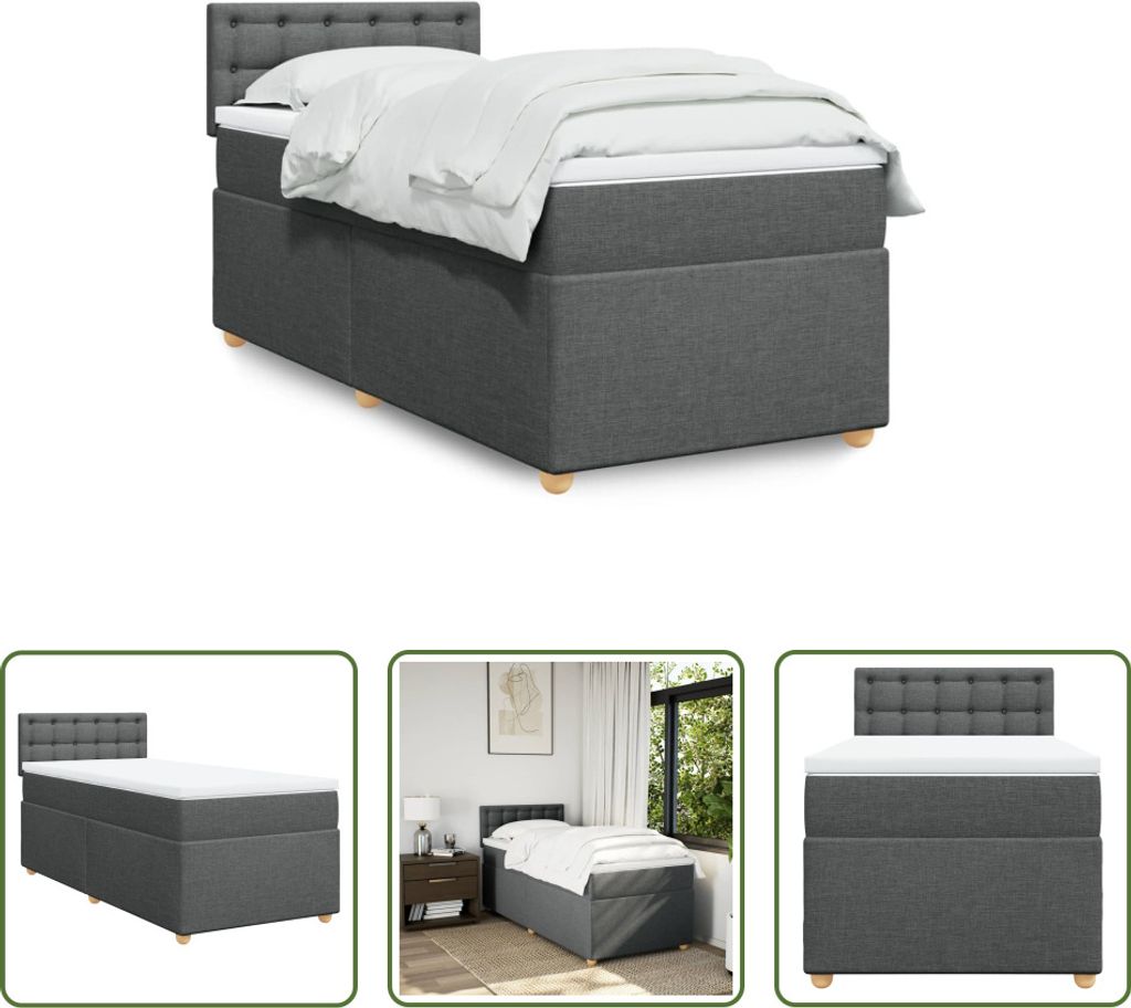The Living Store Boxspringbett mit Matratze Dunkelgrau Stoff